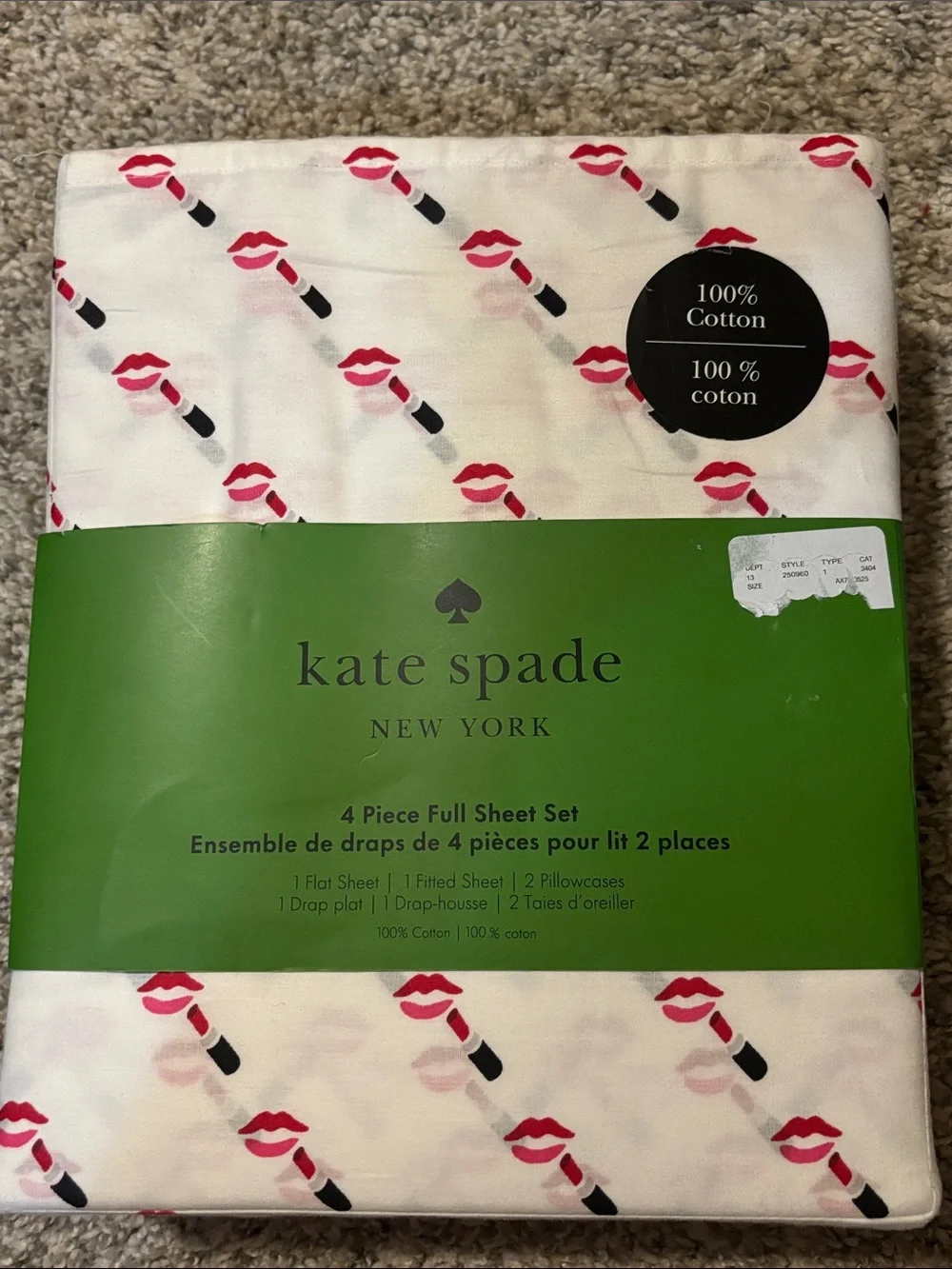 NWT Kate Spade Lipstick Full Sheet Set